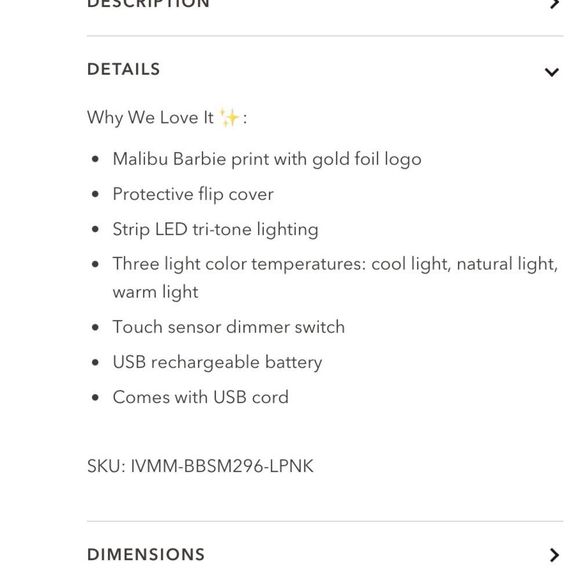 Impressions X Barbie Touch Pad Mini Tri-Tone Makeup Mirror - Picture 5 of 8